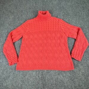 Wainscott Sweater‎ Womens Large Coral Cable Knit Turtleneck Y2K Fisherman Chunky